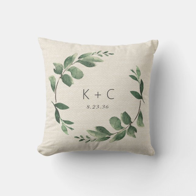 Wedding Gift Photo Rustic Greenery Newlyweds Throw Pillow (Front)