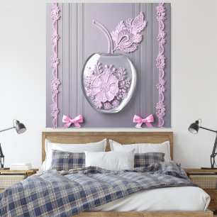 Wedding gift Pink & Gray Floral Glass AI art  Canvas Print