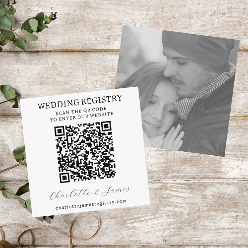 Wedding Gift Registry Black And White Photo QR Enclosure Card