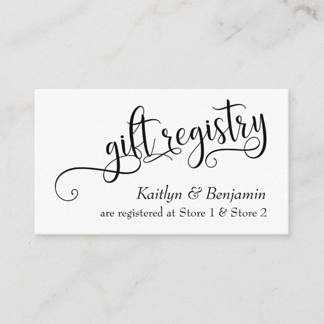 Wedding Gift Registry Cards w/ Elaborate Script (Front)