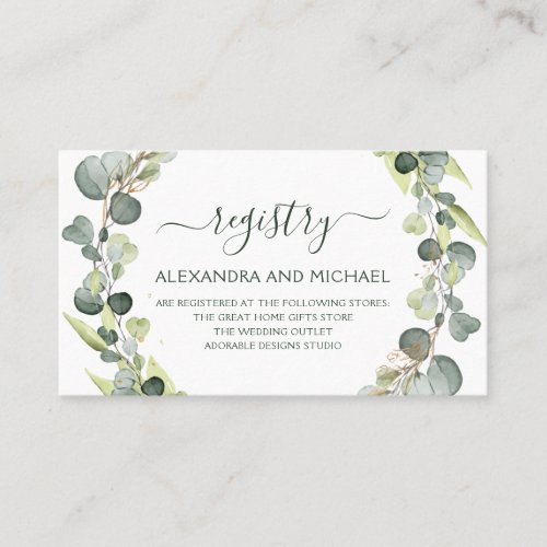 Wedding Gift Registry Eucalyptus Greenery Business Card