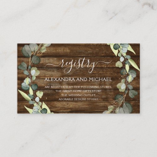 Wedding Gift Registry Eucalyptus Rustic Country Business Card