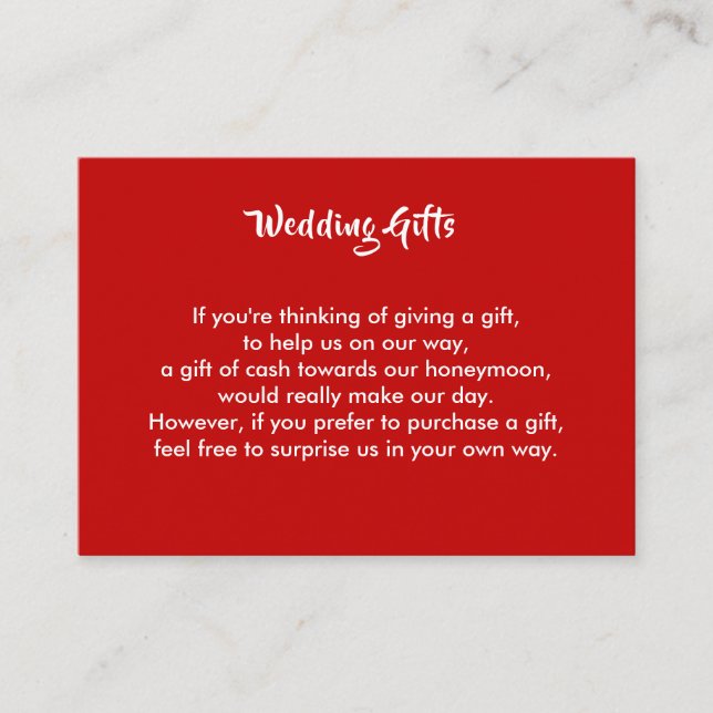 Wedding Gift Request Honeymoon Money Personalized Enclosure Card (Front)