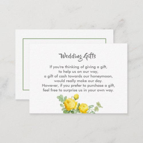 Wedding Gift Request Honeymoon Money Personalized  Enclosure Card