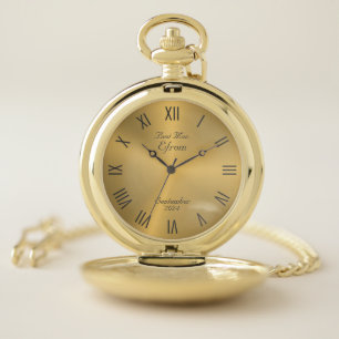 Wedding Gift Roman Numerals Metallic Gold Texture Pocket Watch