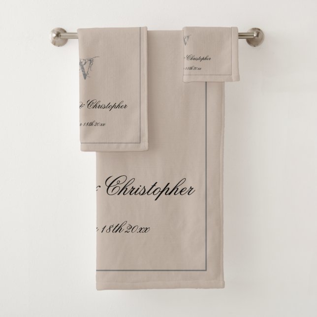 Wedding Gift Rustic Monogram Newlyweds Gift Chic  Bath Towel Set (Insitu)