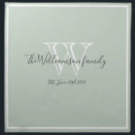 Wedding Gift Simple Monogram Script Rustic Chic  Cloth Napkin<br><div class="desc">Wedding Gift Simple Monogram Script Rustic Chic Cloth Napkin. Personalized white monogram design, charcoal gray lettering, and the newlywed bride and groom's last name and date established on a soft pale sage green background. A unique keepsake gift for newlyweds. Lovely for their new life together. Perfect for a beautiful housewarming...</div>