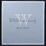 Wedding Gift Stylish Monogram Script Rustic Chic Cloth Napkin<br><div class="desc">Wedding Gift Stylish Monogram And Personalized Family Name Script Rustic Chic Cloth Napkin. Personalized white, gray monogram design with newlywed bride and groom's last name and date established on a soft pale dusty blue background. A unique gift for newlyweds. Lovely for their new life together. Also makes a beautiful housewarming...</div>