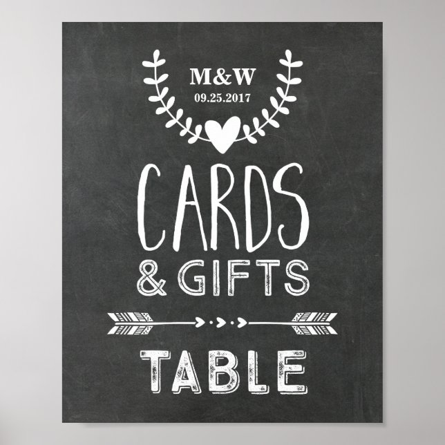Wedding Gift Table Sign Chalkboard Hearts Arrows (Front)