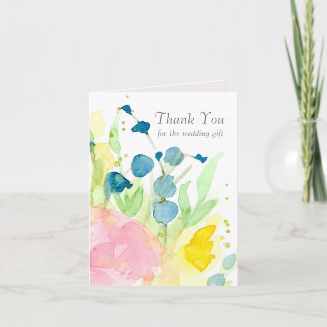Wedding Gift Thank You Pink Flowers Card (Front)