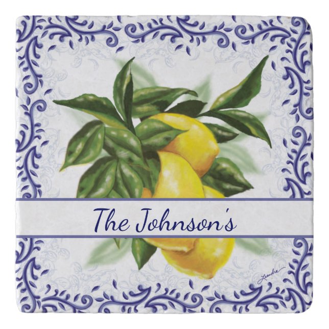 Wedding Gift Toile Lemons Trivet (Front)