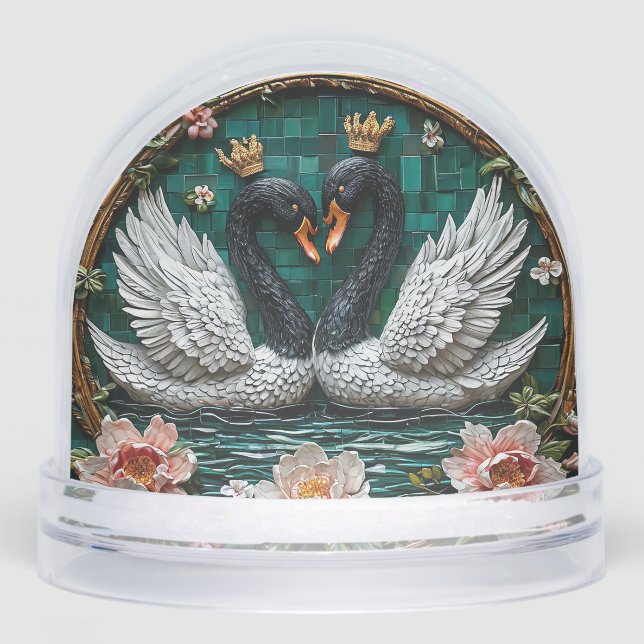 Wedding gift Two Elegant Swans With Crowns Snow Globe (Front)