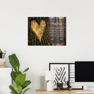 Wedding Gift Vows Poster Fall Forest Carved Heart