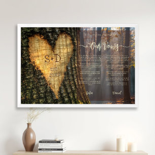Wedding Gift Vows Poster Fall Forest Carved Heart