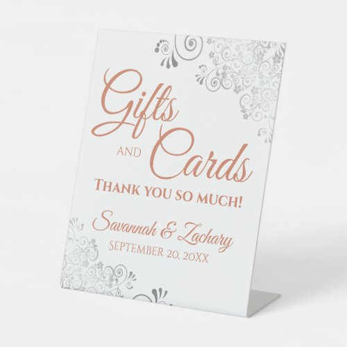 Wedding Gifts  Cards Silver Frills Coral on White Pedestal Sign