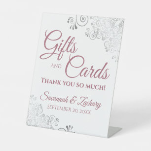 Wedding Gifts & Cards Silver Frills & Dusty Rose Pedestal Sign