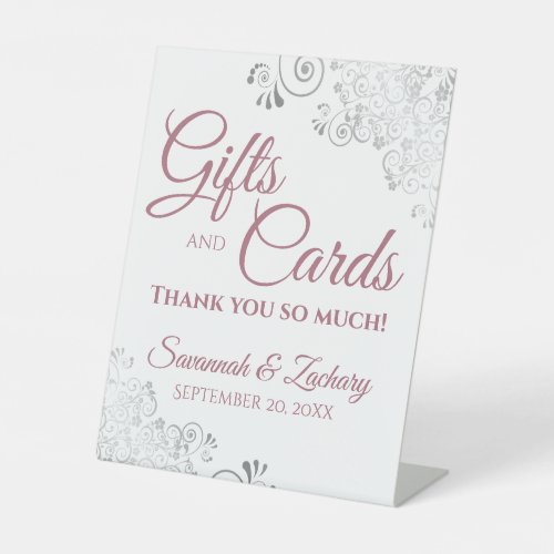 Wedding Gifts  Cards Silver Frills  Dusty Rose Pedestal Sign