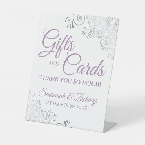 Wedding Gifts  Cards Silver Frills Lavender White Pedestal Sign