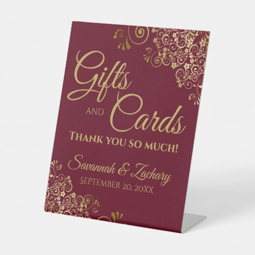 Wedding Gifts  Cards Thank You Burgundy  Gold Pedestal Sign