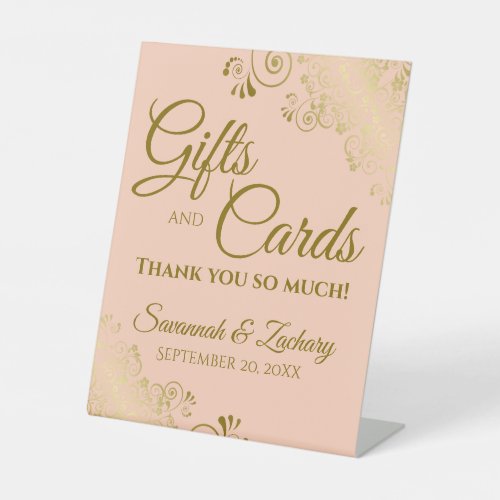 Wedding Gifts  Cards Thank You Coral Peach  Gold Pedestal Sign