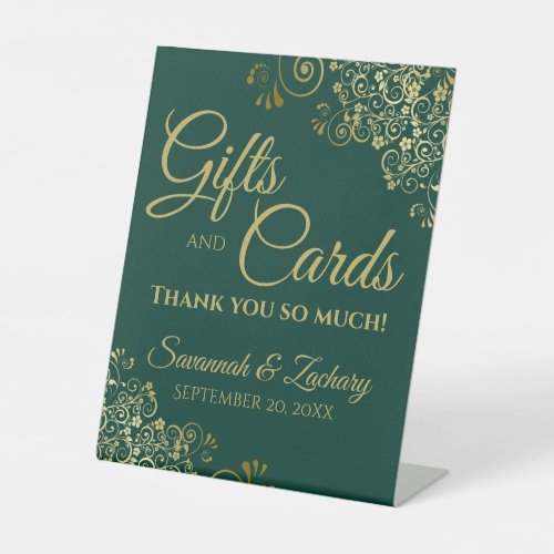 Wedding Gifts  Cards Thank You Emerald  Gold Pedestal Sign
