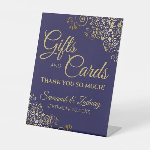 Wedding Gifts  Cards Thank You Gold on Navy Blue Pedestal Sign