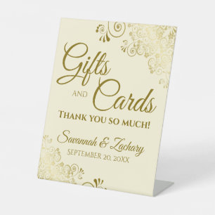 Wedding Gifts & Cards Thank You Ivory Cream & Gold Pedestal Sign