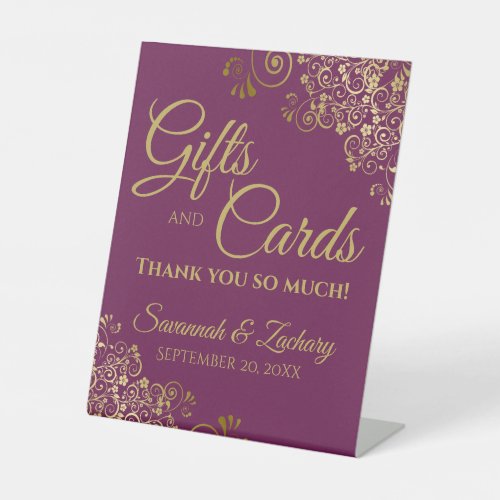 Wedding Gifts  Cards Thank You Magenta  Gold Pedestal Sign