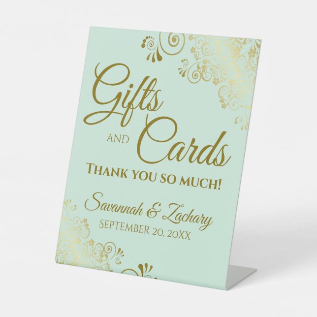 Wedding Gifts & Cards Thank You Mint Green & Gold Pedestal Sign (Front)