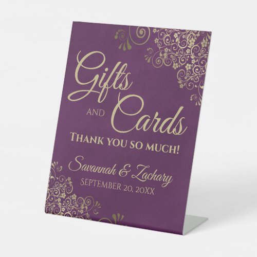 Wedding Gifts  Cards Thank You Plum Purple  Gold Pedestal Sign