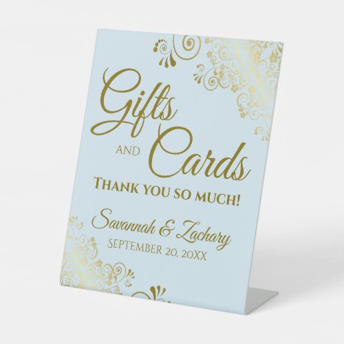 Wedding Gifts  Cards Thank You Powder Blue  Gold Pedestal Sign