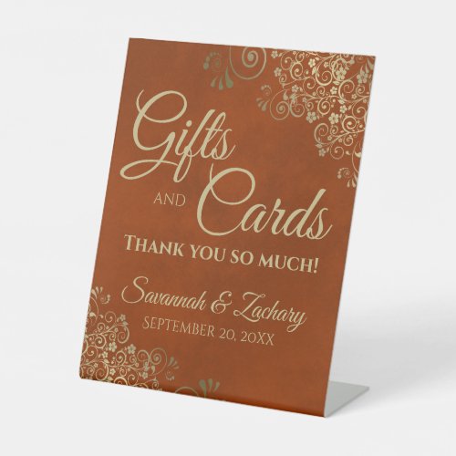 Wedding Gifts  Cards Thank You Rust Orange  Gold Pedestal Sign