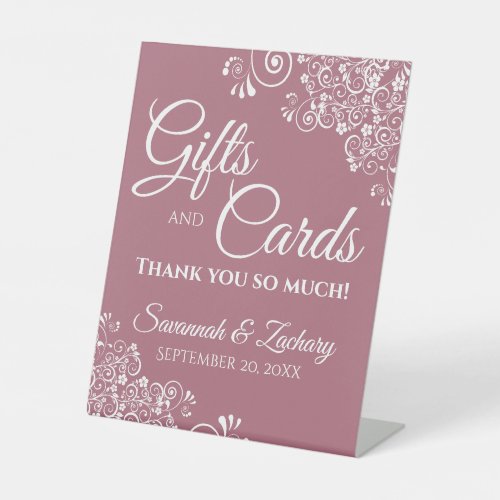 Wedding Gifts  Cards White Lace on Dusty Rose Pedestal Sign