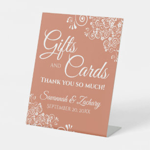 Wedding Gifts & Cards White Lace Terracotta Coral Pedestal Sign