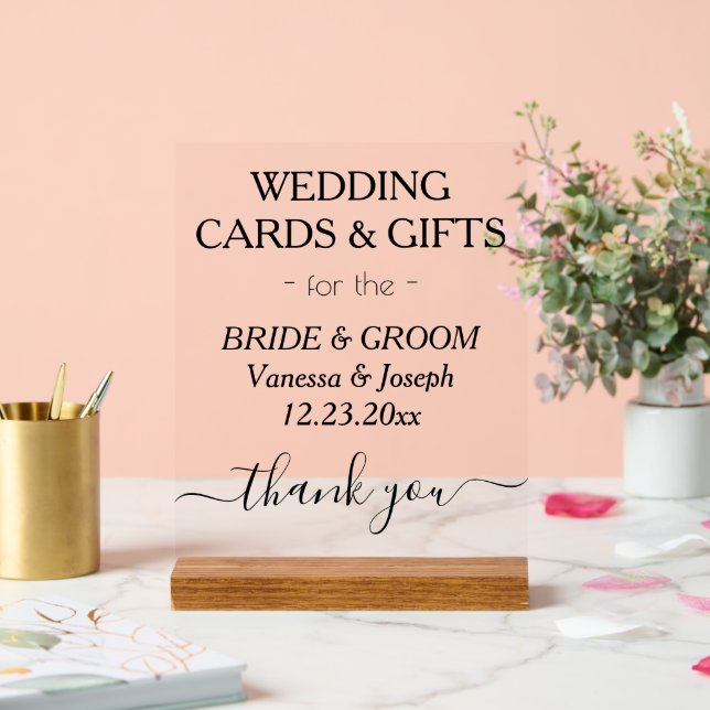 Wedding Gifts White Black Names Clear Acrylic Sign (Wedding)