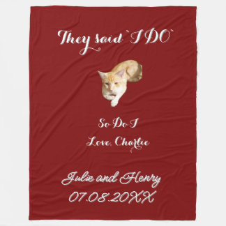 Wedding Ginger Cat Photo Text Customize Fleece Blanket