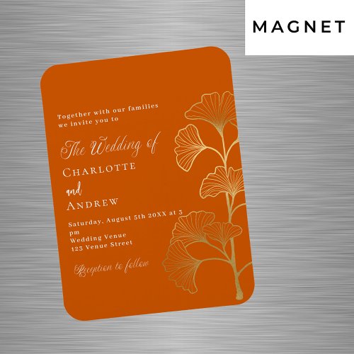 Wedding ginkgo leaf burnt orange luxury invitation magnet