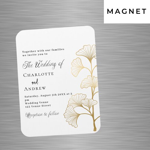 Wedding ginkgo leaf white gold luxury invitation magnet