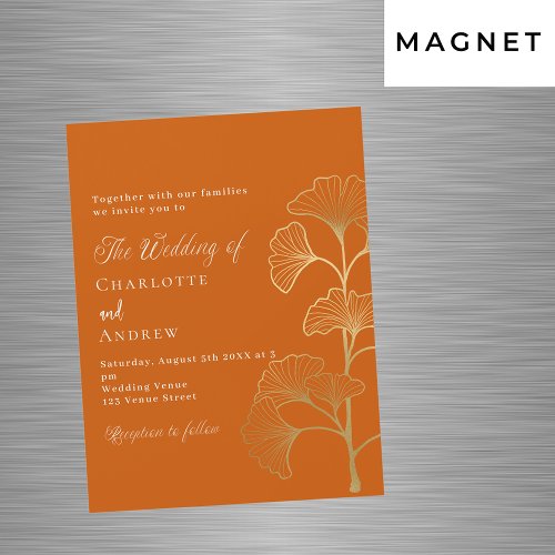 Wedding ginkgo leaves burnt orange gold luxury magnetic invitation