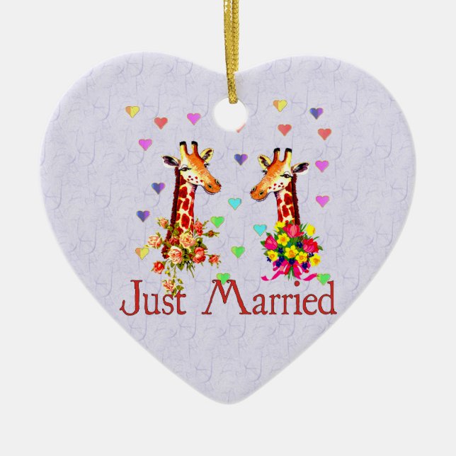 Wedding Giraffes Ceramic Ornament (Front)