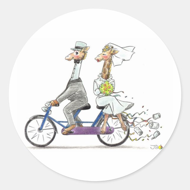 Wedding giraffes classic round sticker (Front)