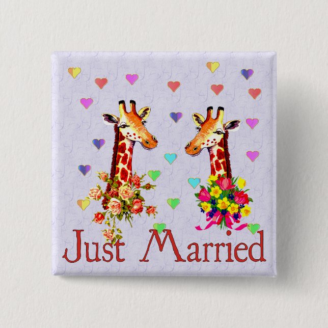 Wedding Giraffes Pinback Button (Front)