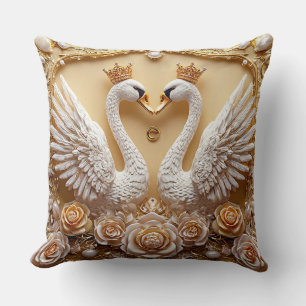 Wedding Glamorous Swans Gold Pearl Jeweled gift Throw Pillow