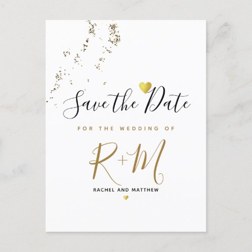 wedding glitter  initials save the date on white announcement postcard