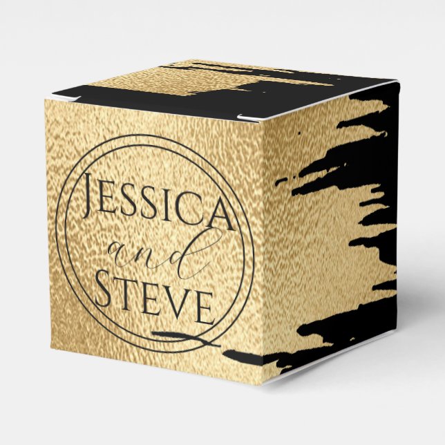 Wedding Gold and Black Classic Favor Boxes (Front Side)