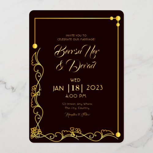 Wedding Gold and black invitation gold foil card