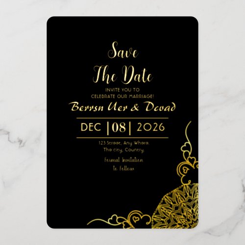 Wedding Gold and black invitation gold foil Design Foil Invitation