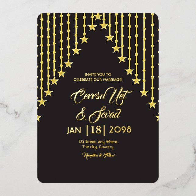 Wedding Gold And Black Invitation Gold Foil Foil Invitation (Front)