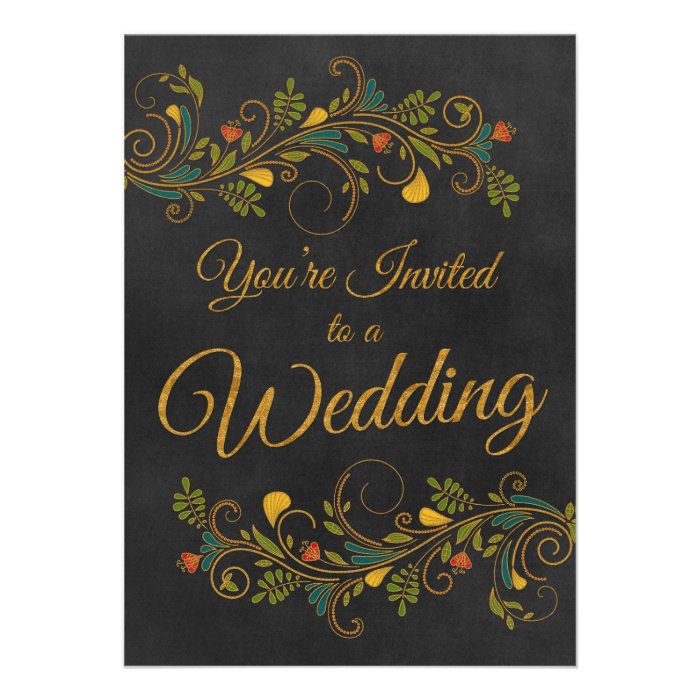 Wedding Gold and Colorful Flowers Invites