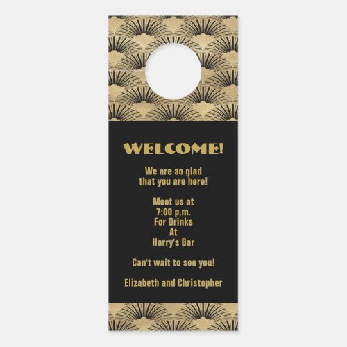 Wedding Gold Art Deco Welcome Event Iteneary Door Hanger